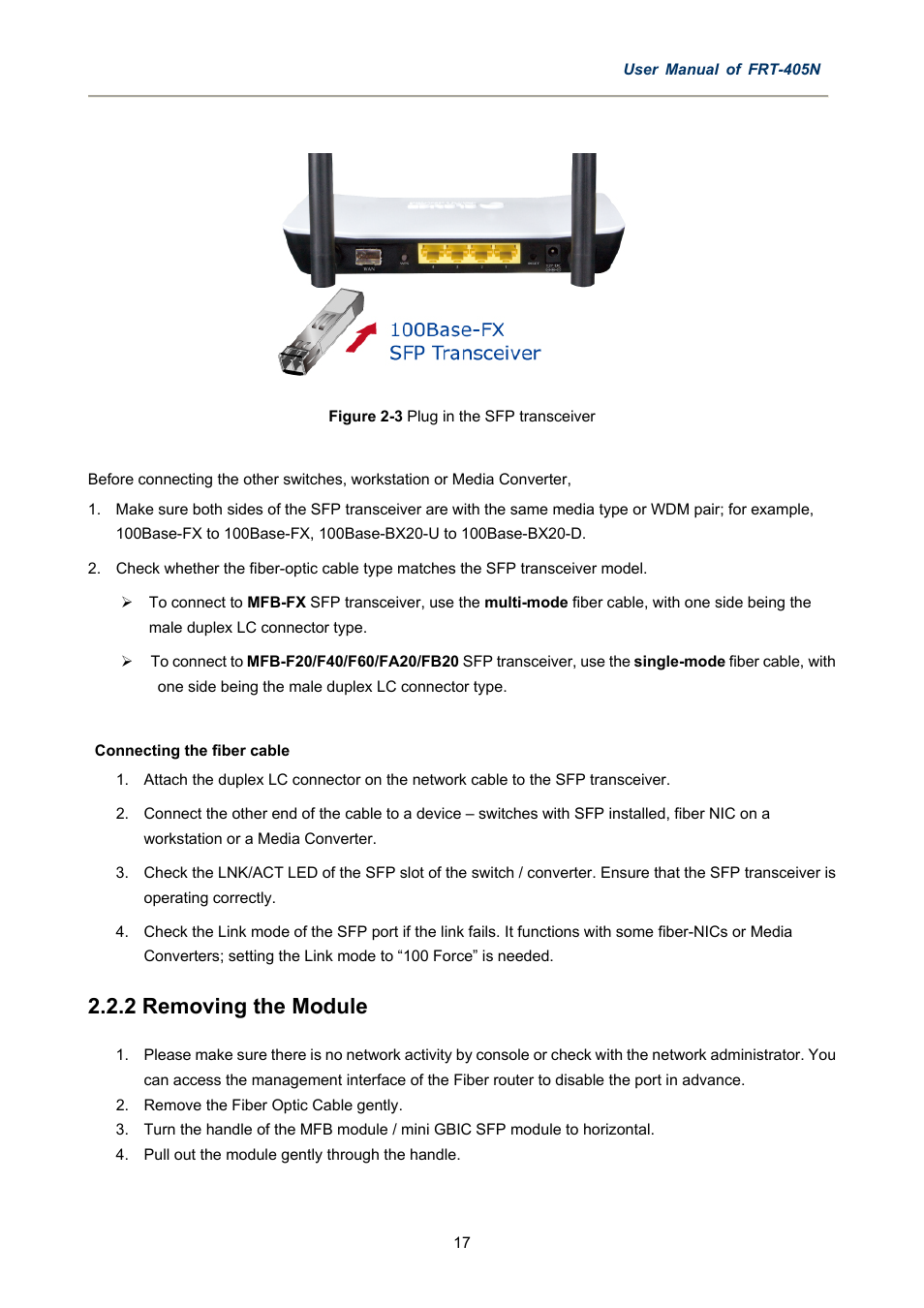 2 removing the module | PLANET FRT-405N User Manual | Page 17 / 108