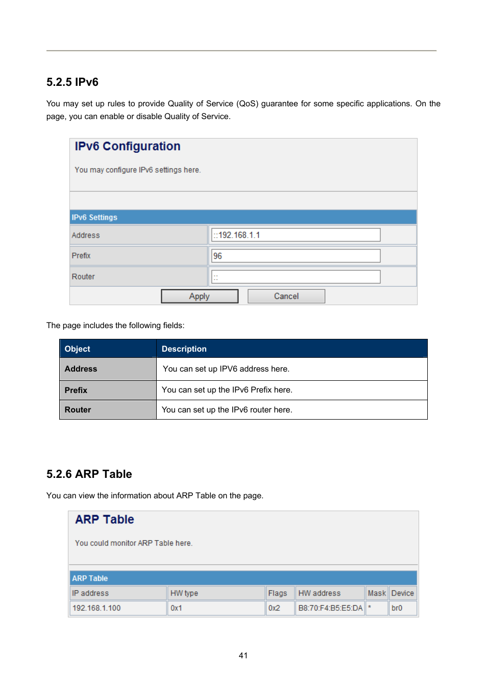 5 ipv6, 6 arp table | PLANET FRT-405N User Manual | Page 41 / 108
