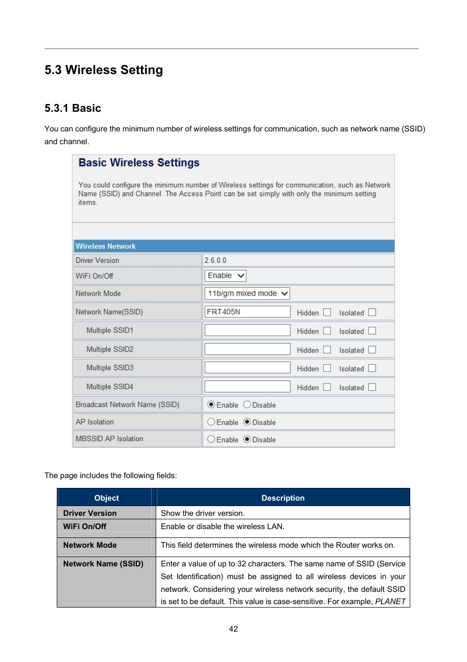 3 wireless setting, 1 basic | PLANET FRT-405N User Manual | Page 42 / 108