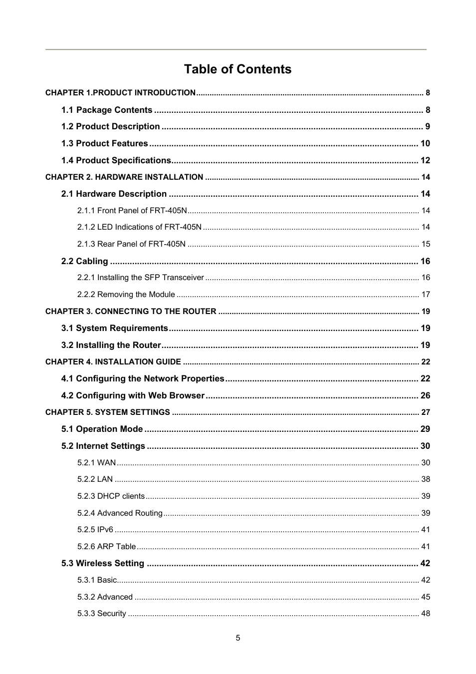PLANET FRT-405N User Manual | Page 5 / 108