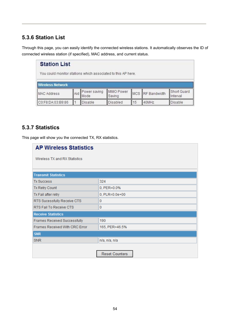 6 station list, 7 statistics | PLANET FRT-405N User Manual | Page 54 / 108