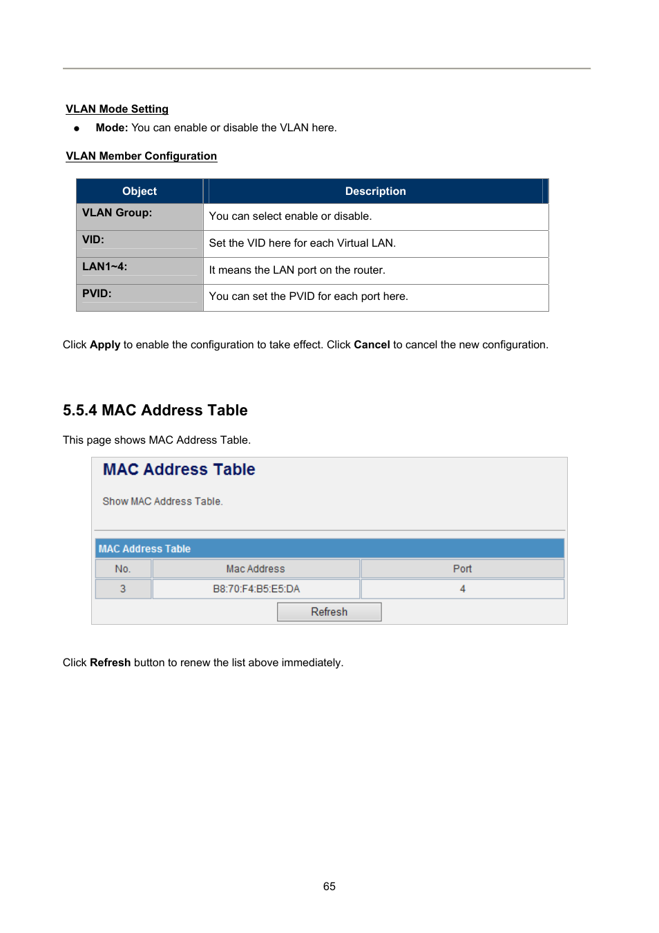 4 mac address table | PLANET FRT-405N User Manual | Page 65 / 108