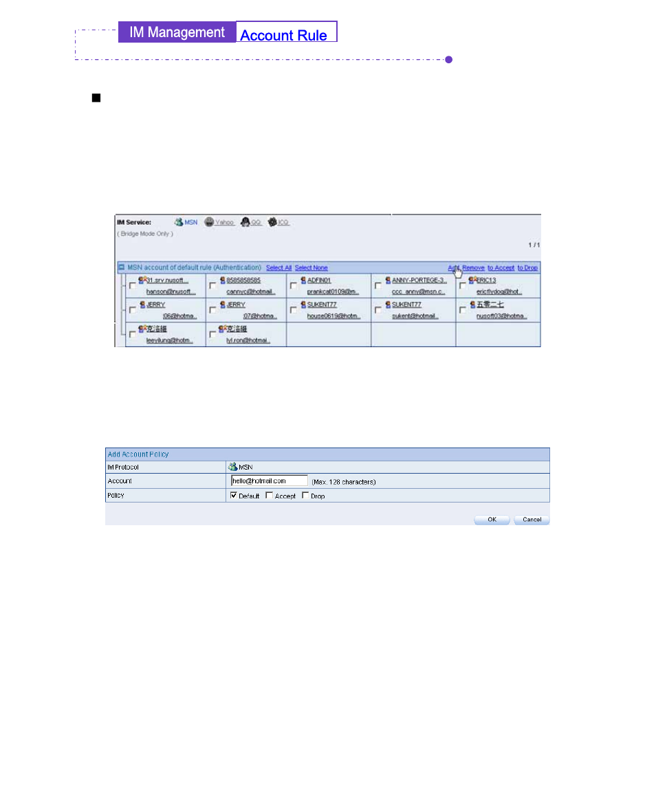 Remove im account, Add im account | PLANET IM-1000 User Manual | Page 132 / 211