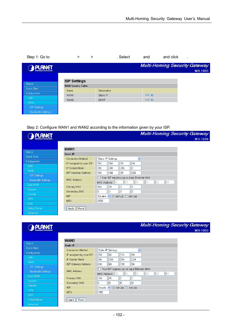 Appendix d: router setup examples, D.1 outbound fail over, Utbound | PLANET MH-1000 User Manual | Page 106 / 141