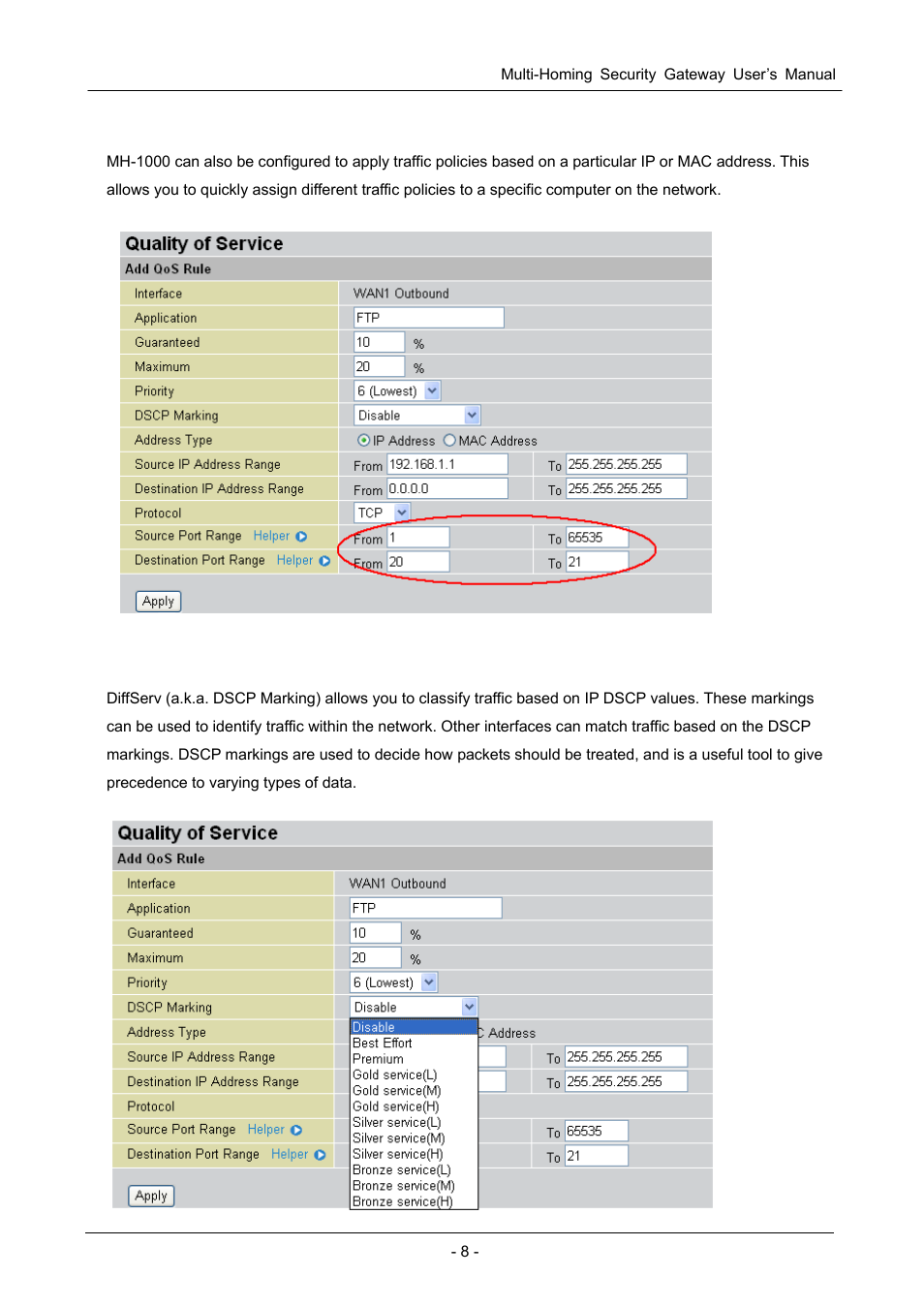 6 management by ip or mac address, 7 diffserv (dscp marking) | PLANET MH-1000 User Manual | Page 12 / 141