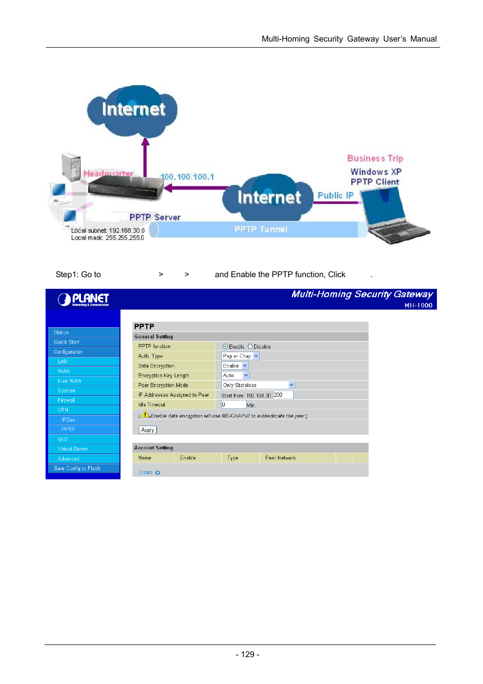 D.12 pptp remote access by windows xp, D.12, Pptp | Emote, Ccess by, Indows | PLANET MH-1000 User Manual | Page 133 / 141