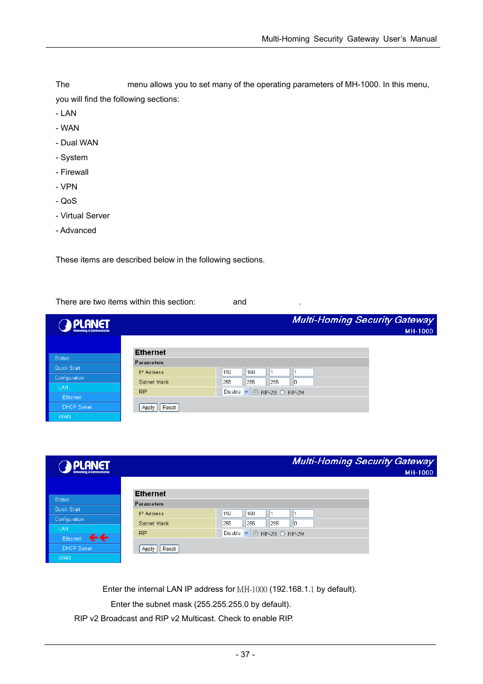 4 configuration, 1 lan, 1 ethernet | Onfiguration | PLANET MH-1000 User Manual | Page 41 / 141