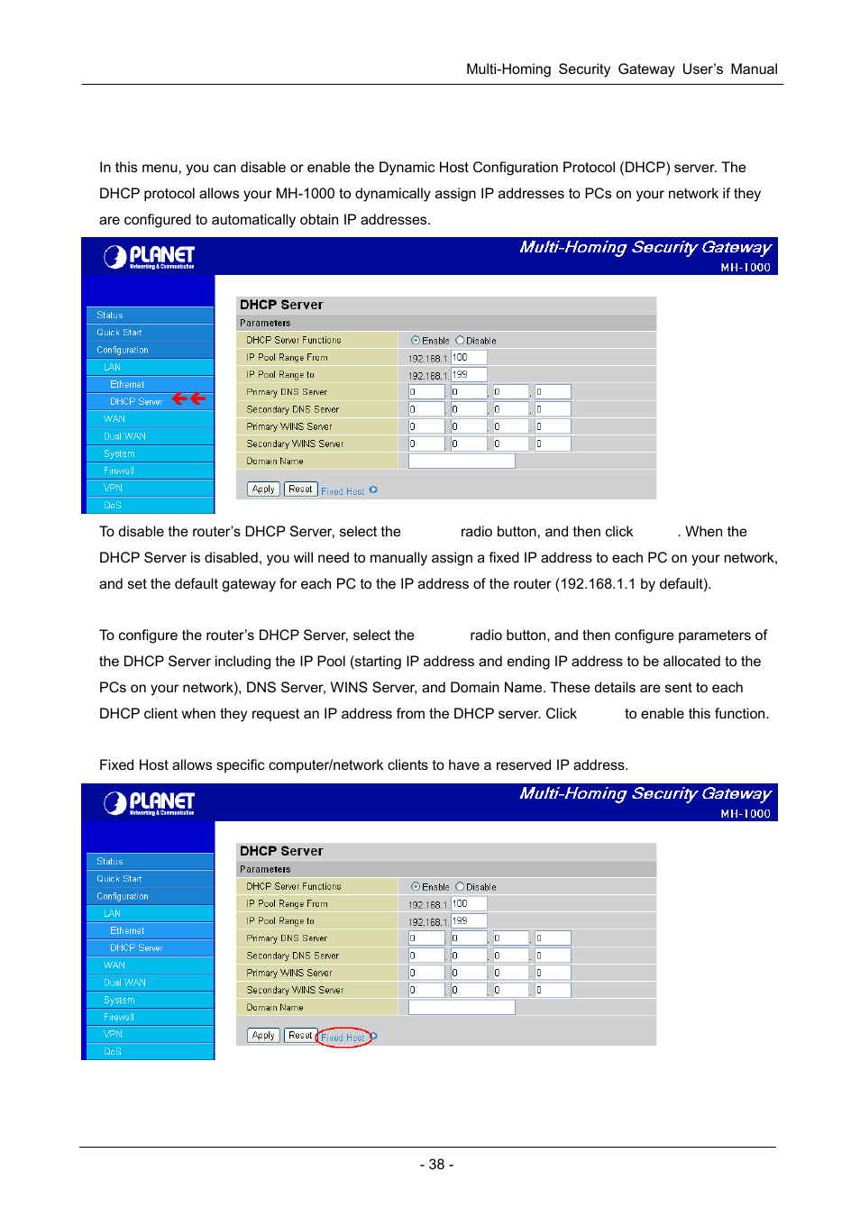 2 dhcp server | PLANET MH-1000 User Manual | Page 42 / 141
