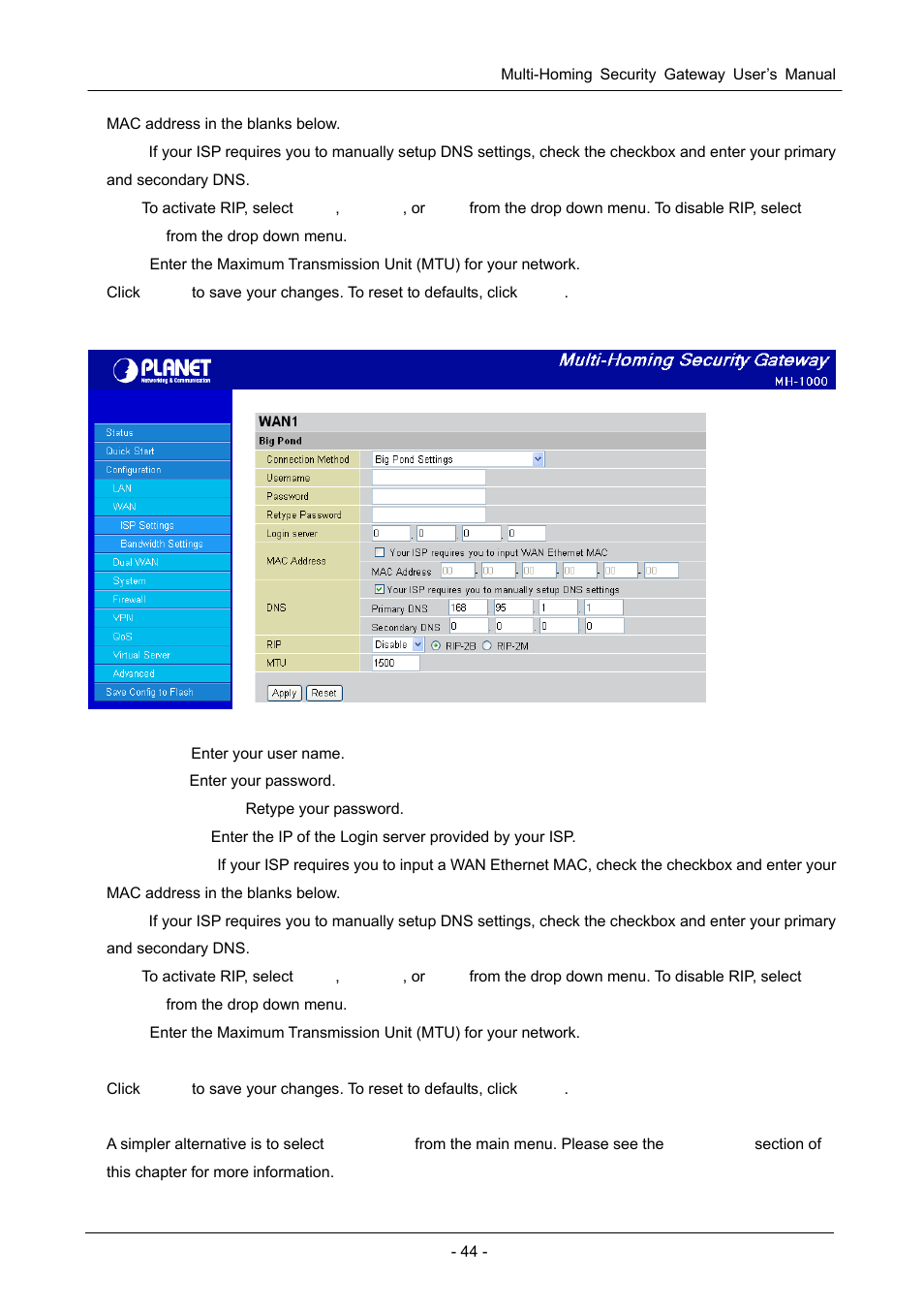 5 big pond settings | PLANET MH-1000 User Manual | Page 48 / 141