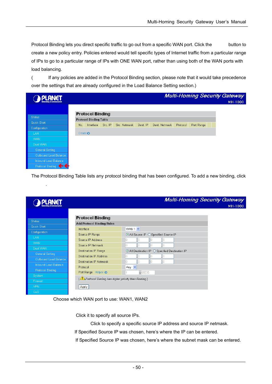 4 protocol binding | PLANET MH-1000 User Manual | Page 54 / 141