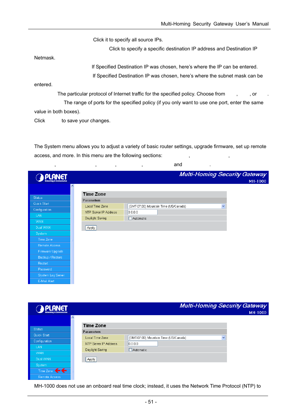 4 system, 1 time zone | PLANET MH-1000 User Manual | Page 55 / 141