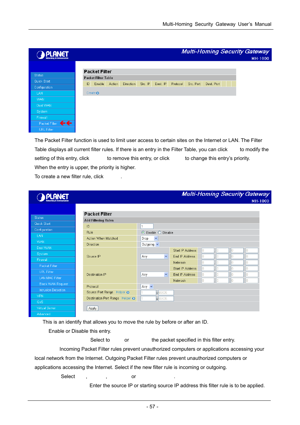 1 packet filter | PLANET MH-1000 User Manual | Page 61 / 141