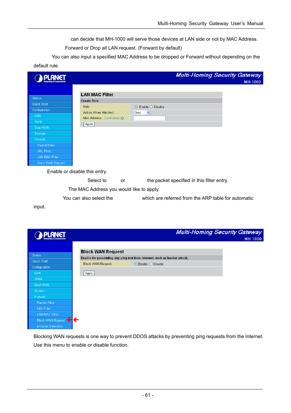 4 block wan request | PLANET MH-1000 User Manual | Page 65 / 141