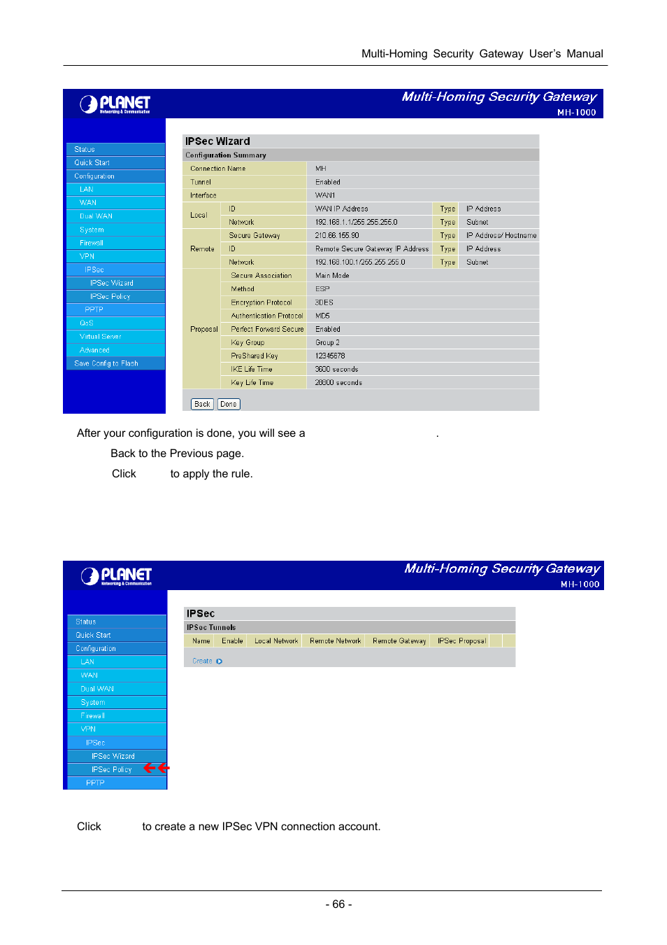2 ipsec policy | PLANET MH-1000 User Manual | Page 70 / 141