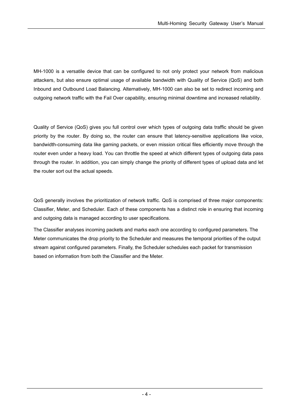 Chapter 2: router application, 1 overview, 2 bandwidth management with qos | 1 transparent mode connection example, Verview, Andwidth, Anagement with | PLANET MH-1000 User Manual | Page 8 / 141