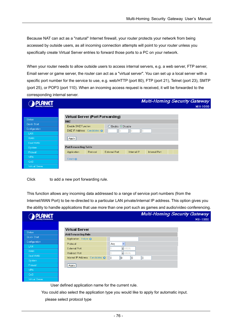2 port forwarding table | PLANET MH-1000 User Manual | Page 80 / 141