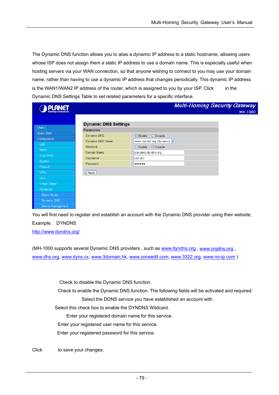 2 dynamic dns | PLANET MH-1000 User Manual | Page 83 / 141