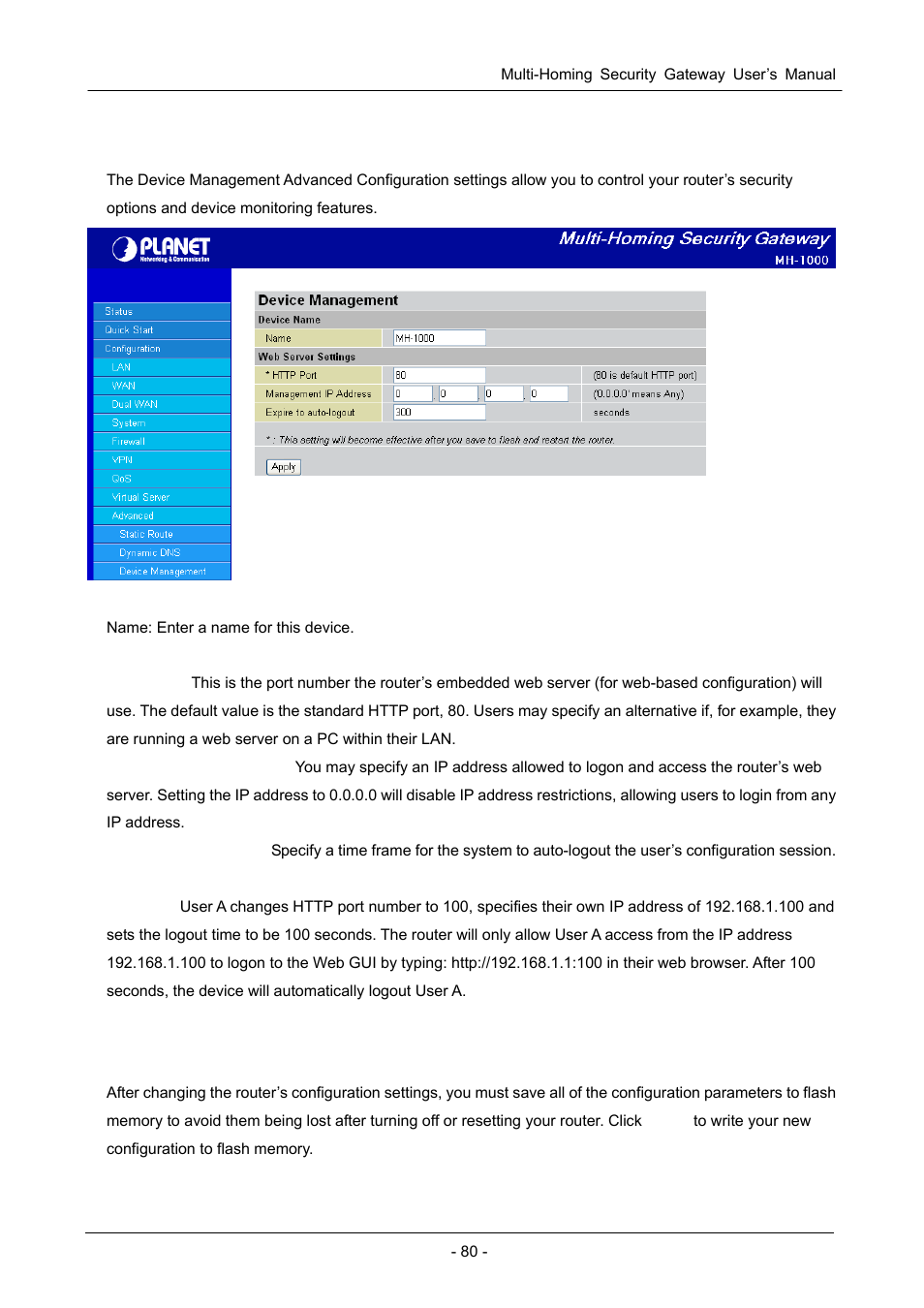 3 device management, 5 save configuration to flash, Onfiguration | Lash | PLANET MH-1000 User Manual | Page 84 / 141