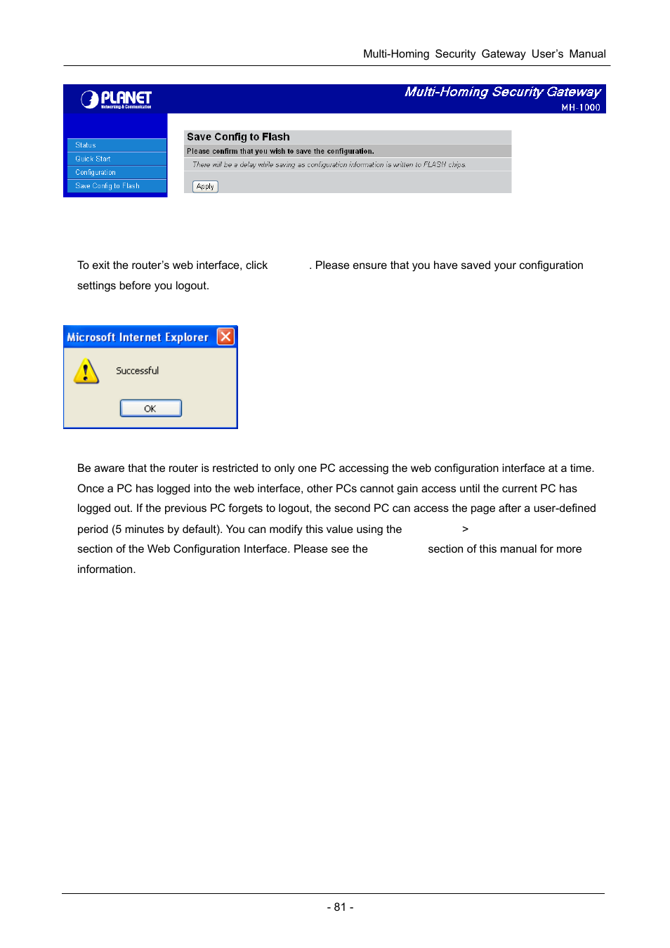 6 logout, Ogout | PLANET MH-1000 User Manual | Page 85 / 141