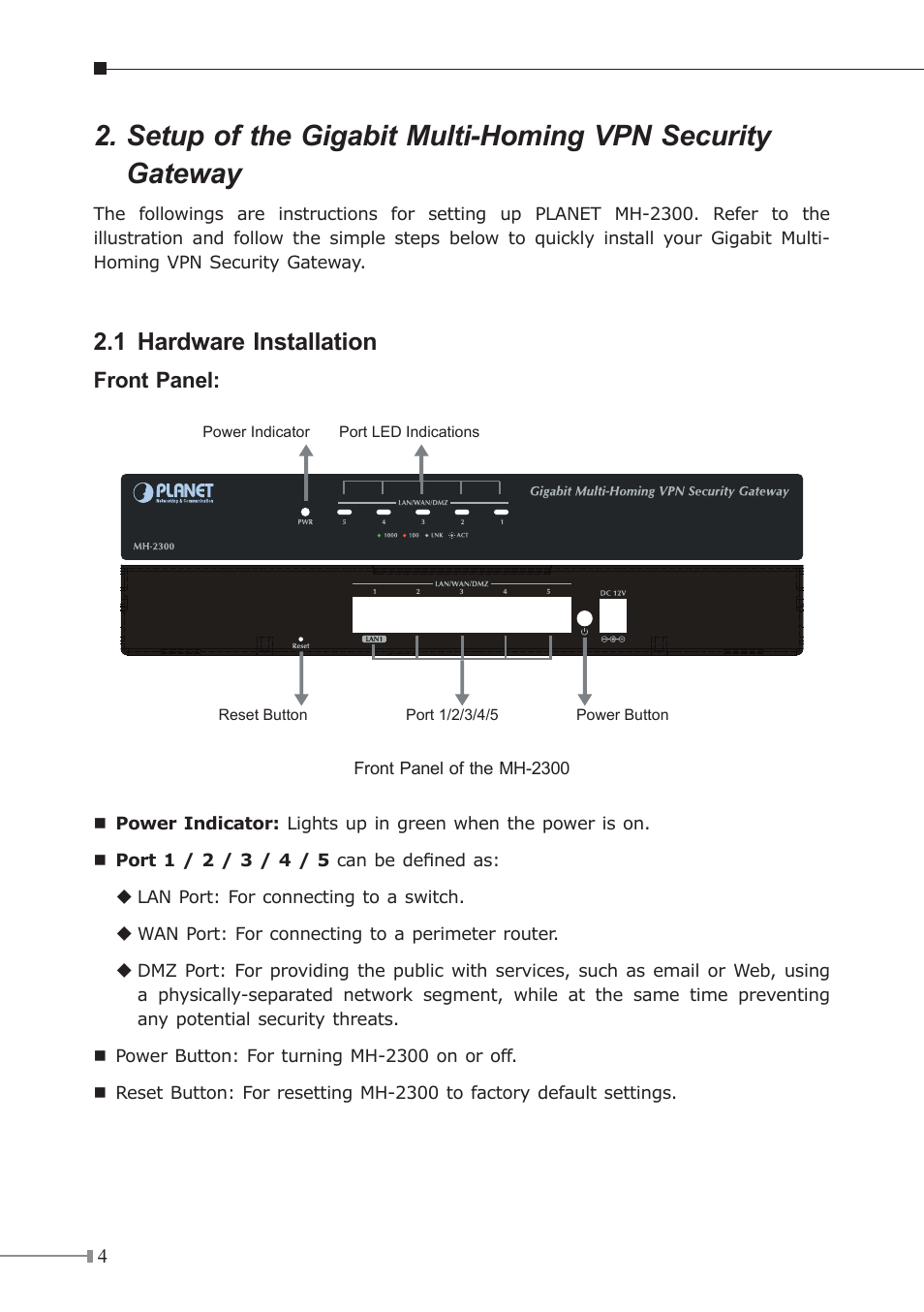 1 hardware installation | PLANET MH-2300 User Manual | Page 4 / 20