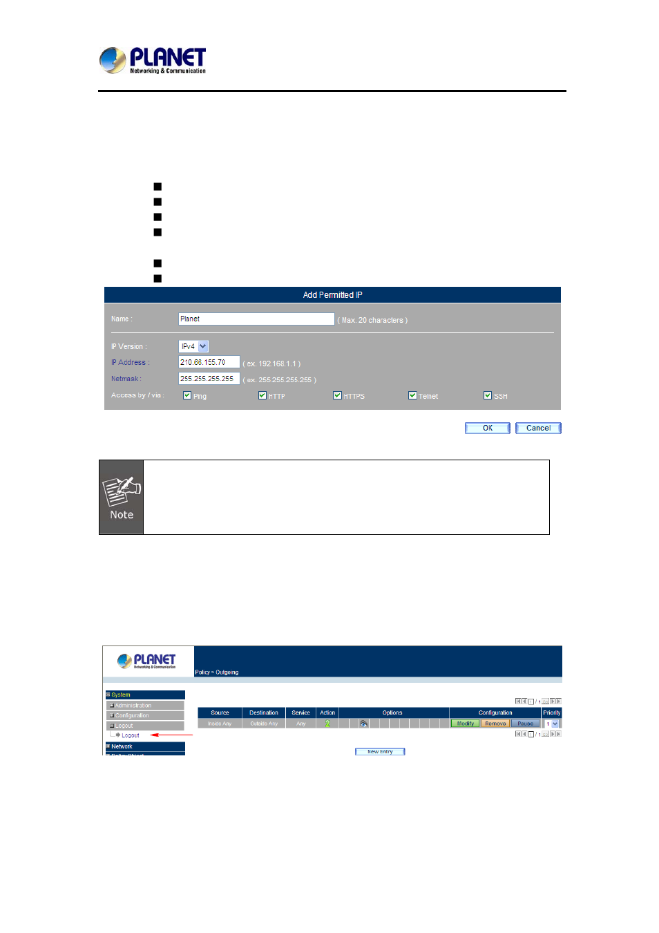 2 permitted ips, 3 logout | PLANET MH-2300 User Manual | Page 17 / 383
