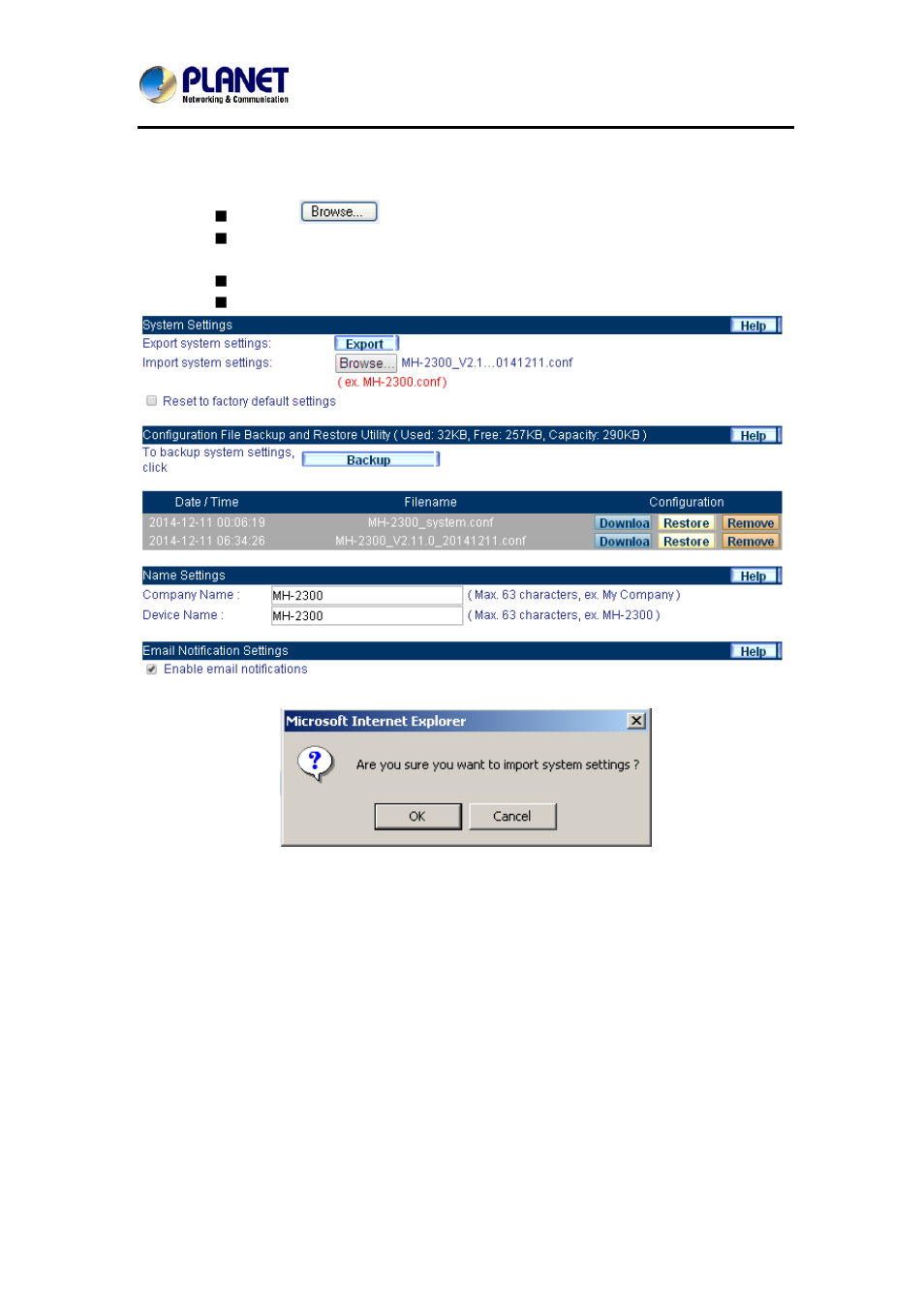 2 importing system settings | PLANET MH-2300 User Manual | Page 22 / 383