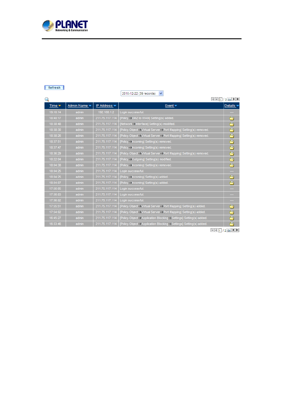 2 events | PLANET MH-2300 User Manual | Page 355 / 383