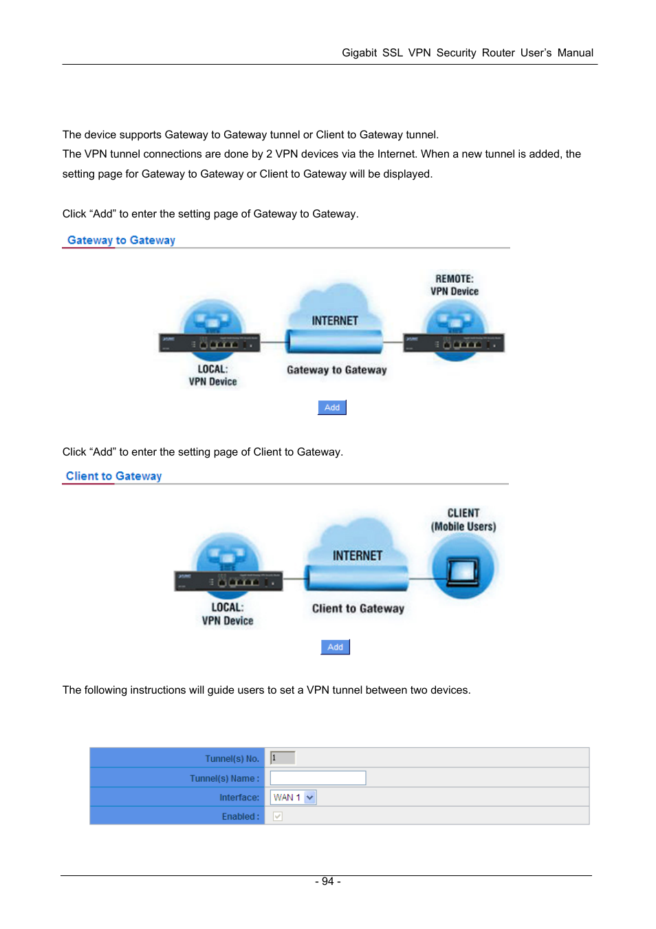 Add a new vpn tunnel, 1 gateway to gateway setting | PLANET SG-4800 User Manual | Page 100 / 182