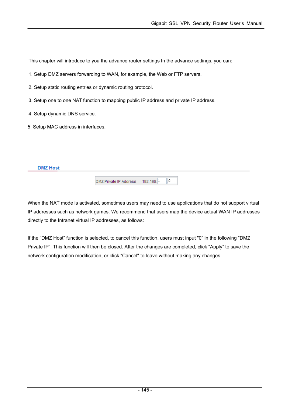 Chapter 12 advanced function, 1 dmz host/ port range forwarding, 1 dmz host | Chapter 12: advanced function, Ange, Orwarding | PLANET SG-4800 User Manual | Page 151 / 182