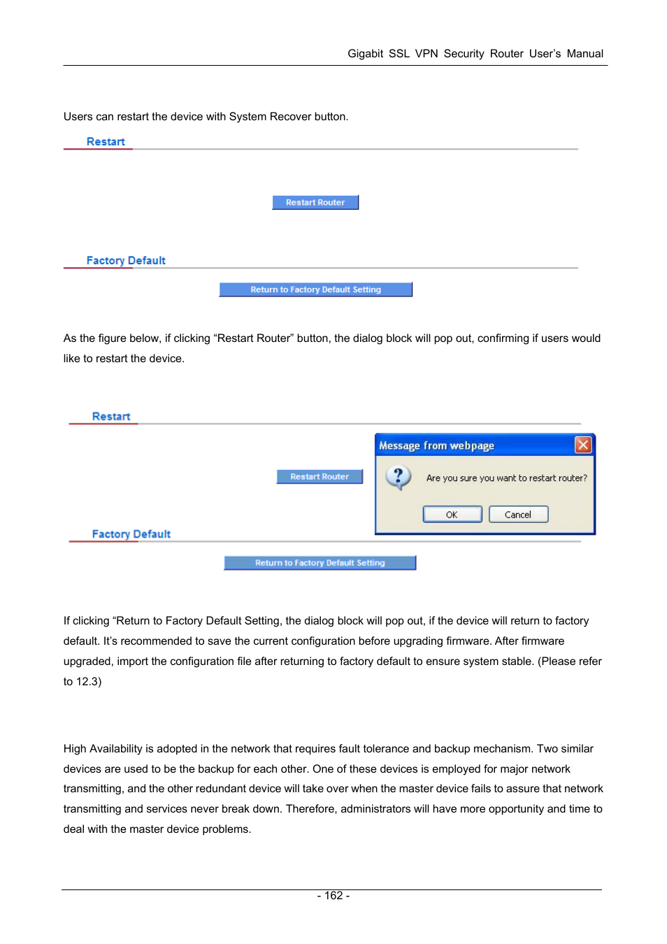 5 system recover, 6 high availability, Ystem | Ecover, Vailability | PLANET SG-4800 User Manual | Page 168 / 182