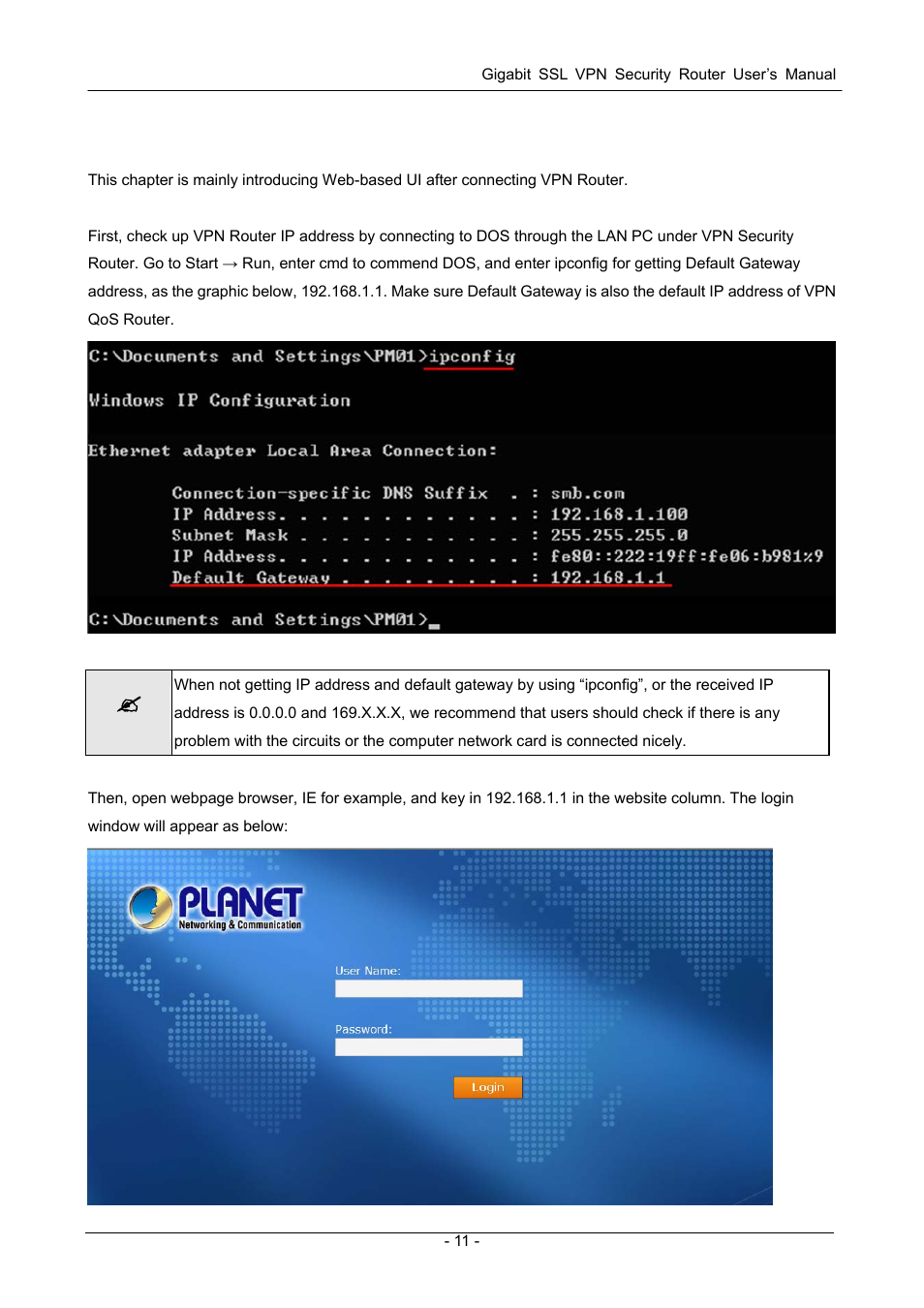 Chapter 4 login vpn security router, Chapter 4: login vpn security router | PLANET SG-4800 User Manual | Page 17 / 182