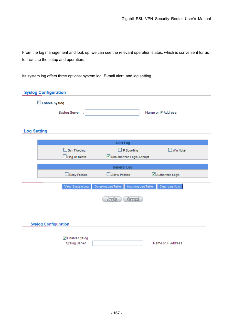 Chapter 14. log, 1 system log, Ystem | PLANET SG-4800 User Manual | Page 173 / 182