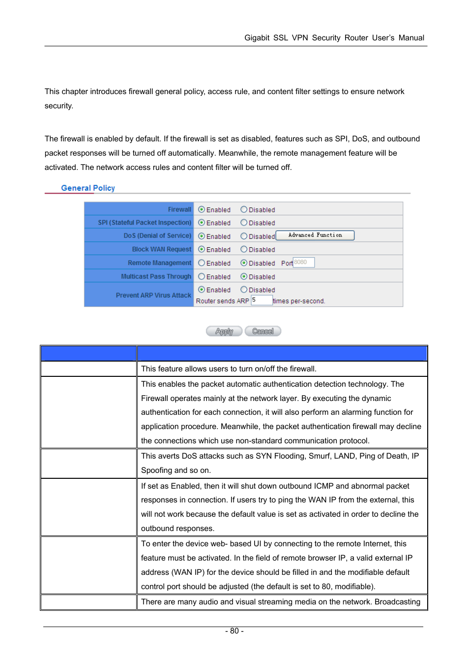 Chapter 9 firewall, 1 general policy, Chapter 9 : firewall | Eneral, Olicy | PLANET SG-4800 User Manual | Page 86 / 182