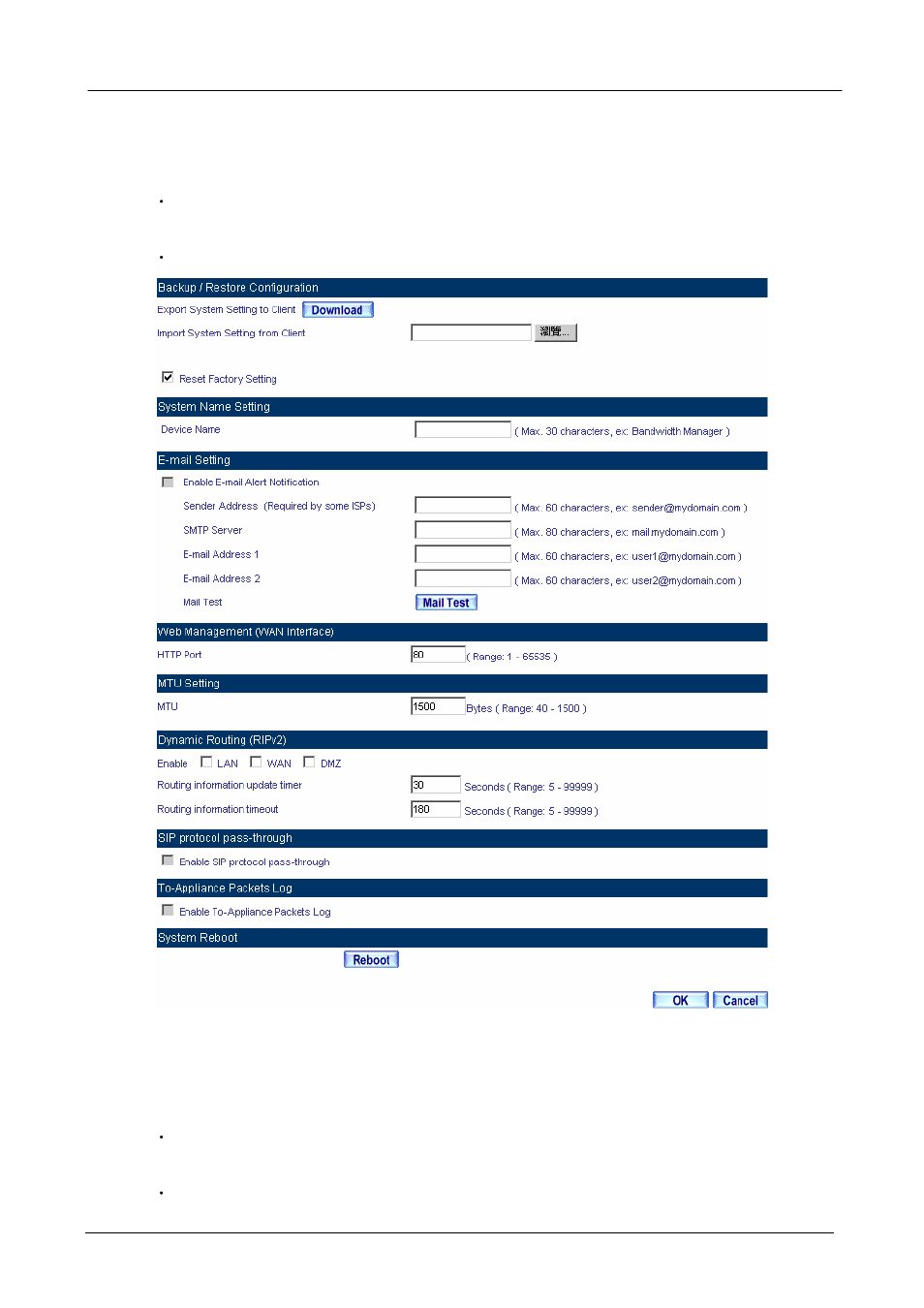 Restoring factory default settings, Enabling e-mail alert notification | PLANET SG-500 User Manual | Page 24 / 319