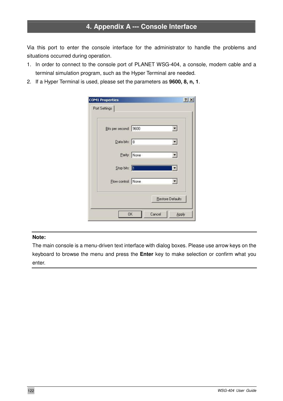 Appendix a --- console interface | PLANET WSG-404 User Manual | Page 122 / 146