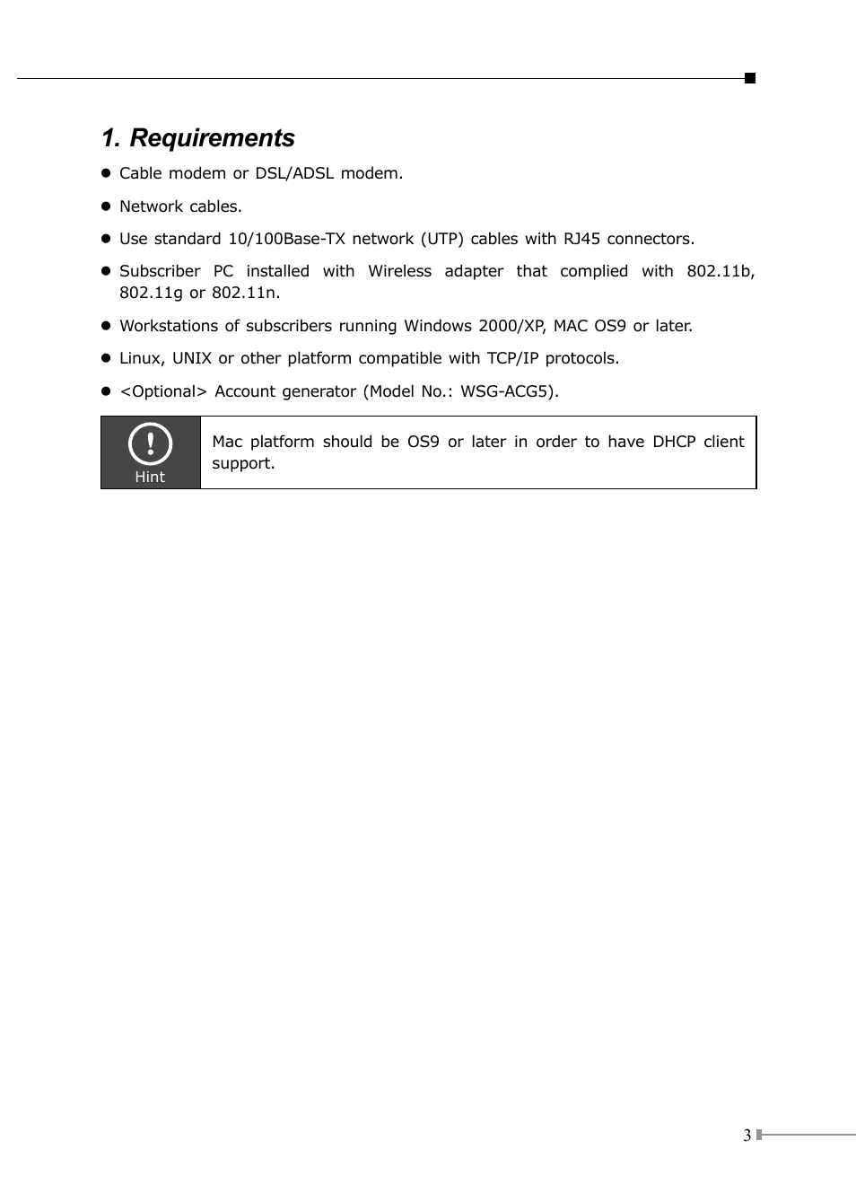 Requirements | PLANET WSG-500 User Manual | Page 3 / 16