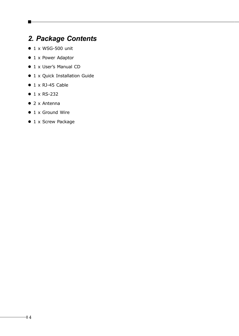 Package contents | PLANET WSG-500 User Manual | Page 4 / 16