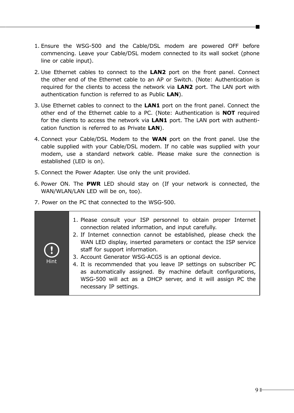 PLANET WSG-500 User Manual | Page 9 / 16