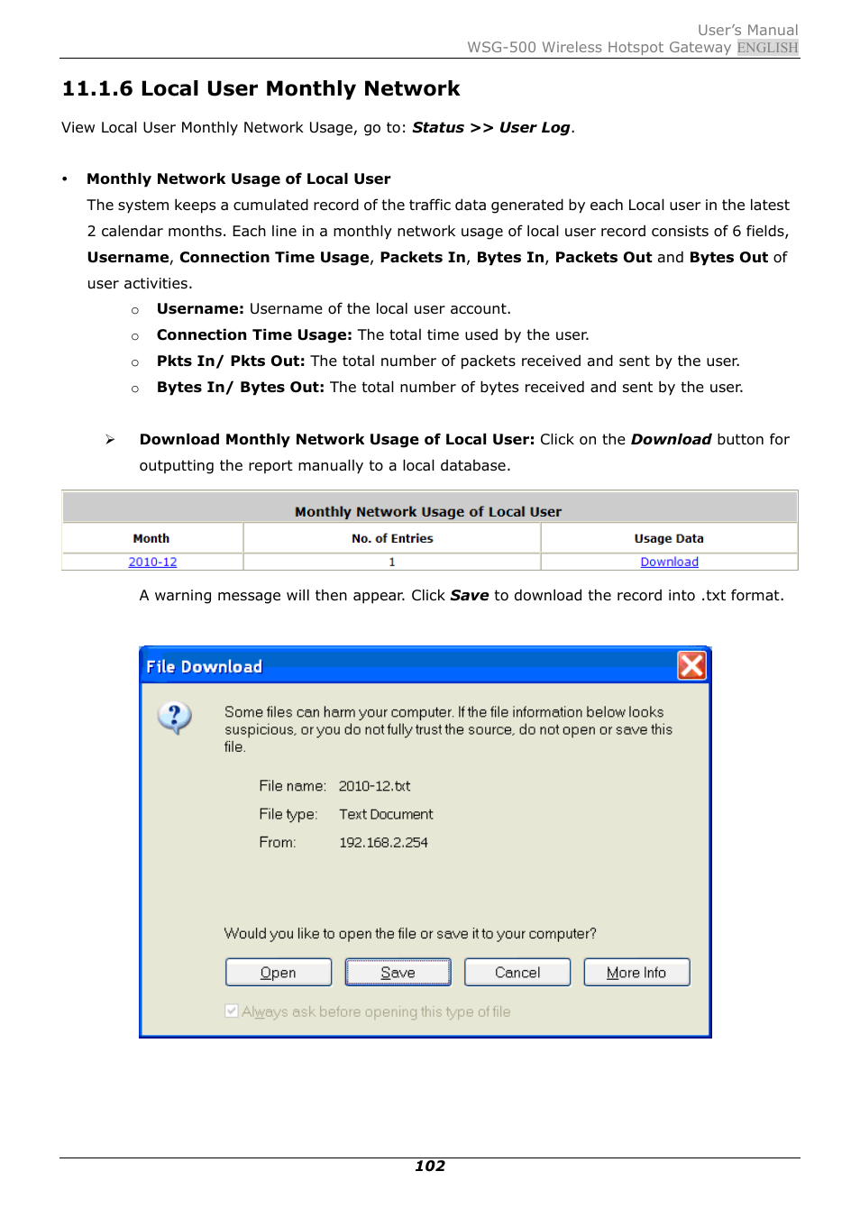 6 local user monthly network | PLANET WSG-500 User Manual | Page 106 / 162