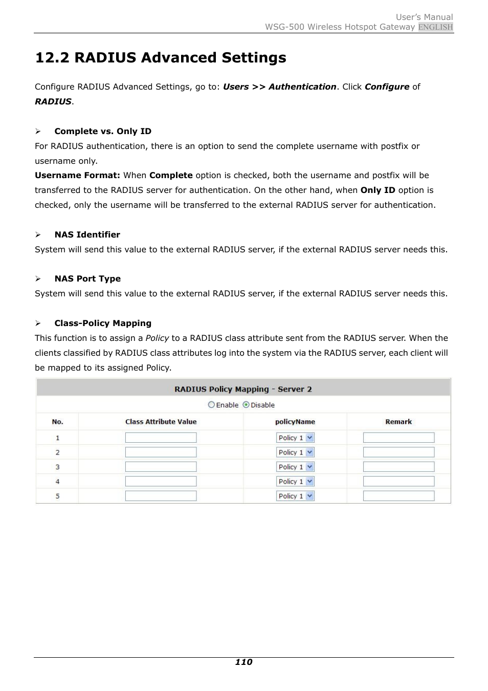2 radius advanced settings, Radius advanced settings | PLANET WSG-500 User Manual | Page 114 / 162