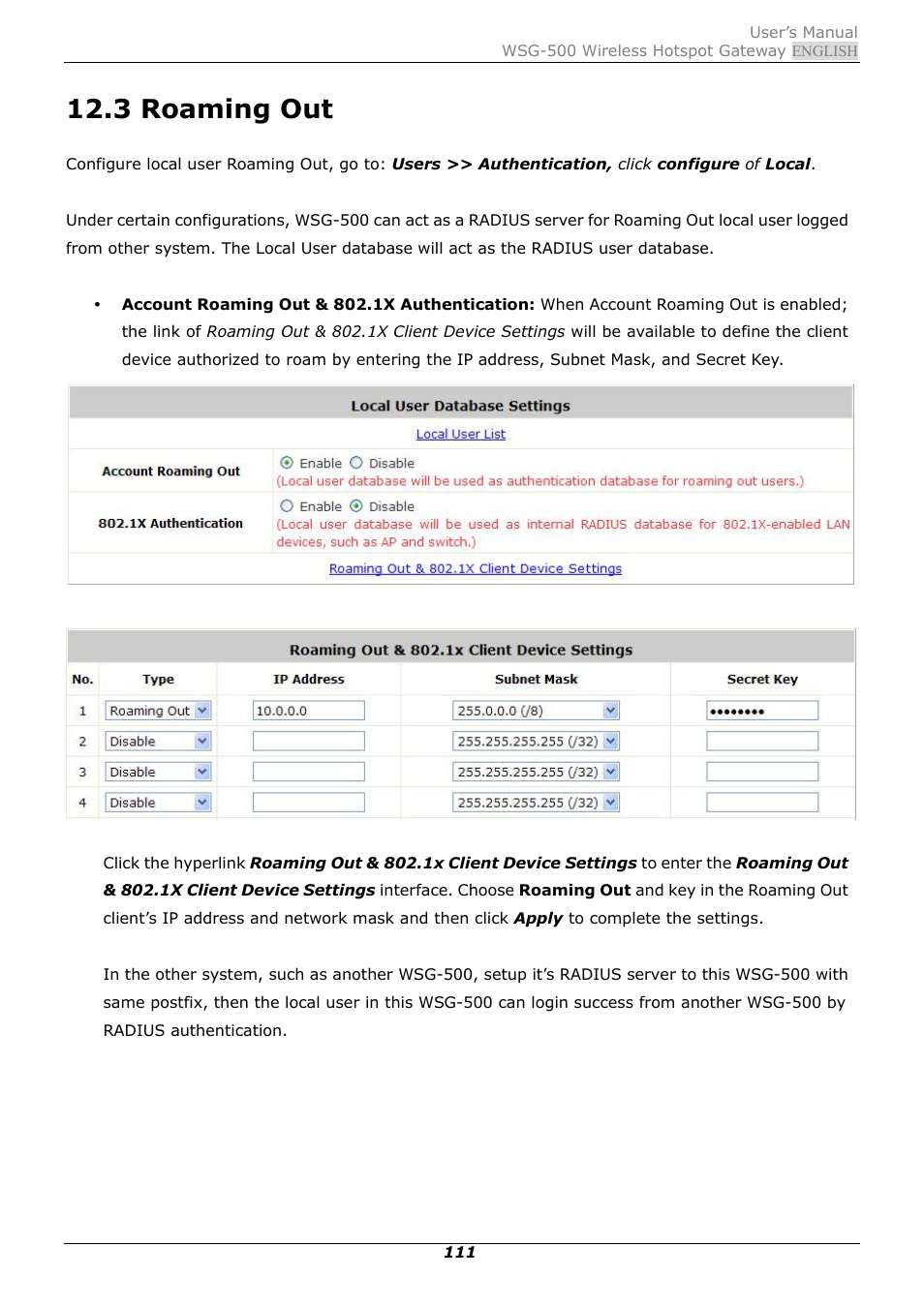 3 roaming out, Roaming out | PLANET WSG-500 User Manual | Page 115 / 162