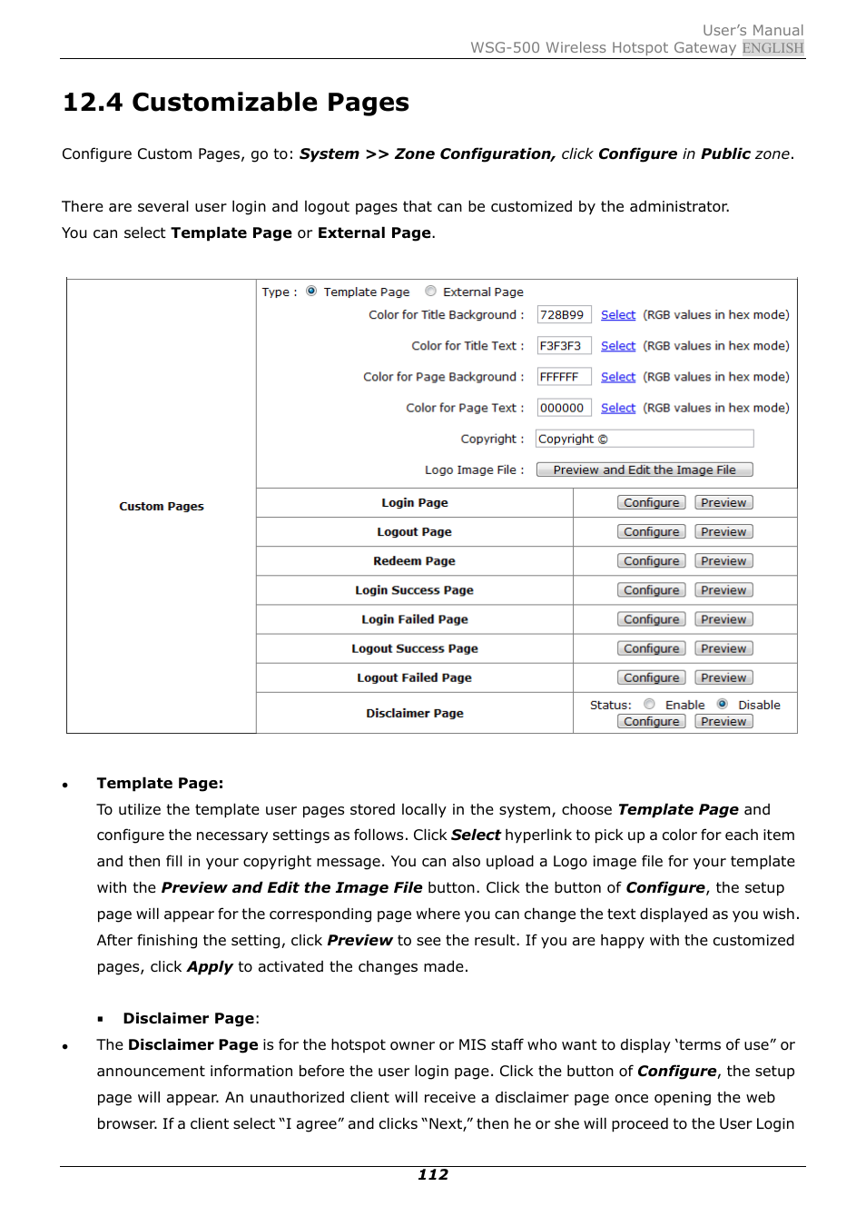 4 customizable pages | PLANET WSG-500 User Manual | Page 116 / 162