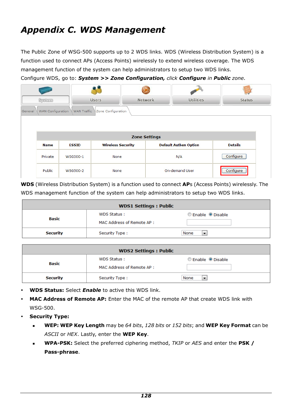 Appendix c. wds management | PLANET WSG-500 User Manual | Page 132 / 162