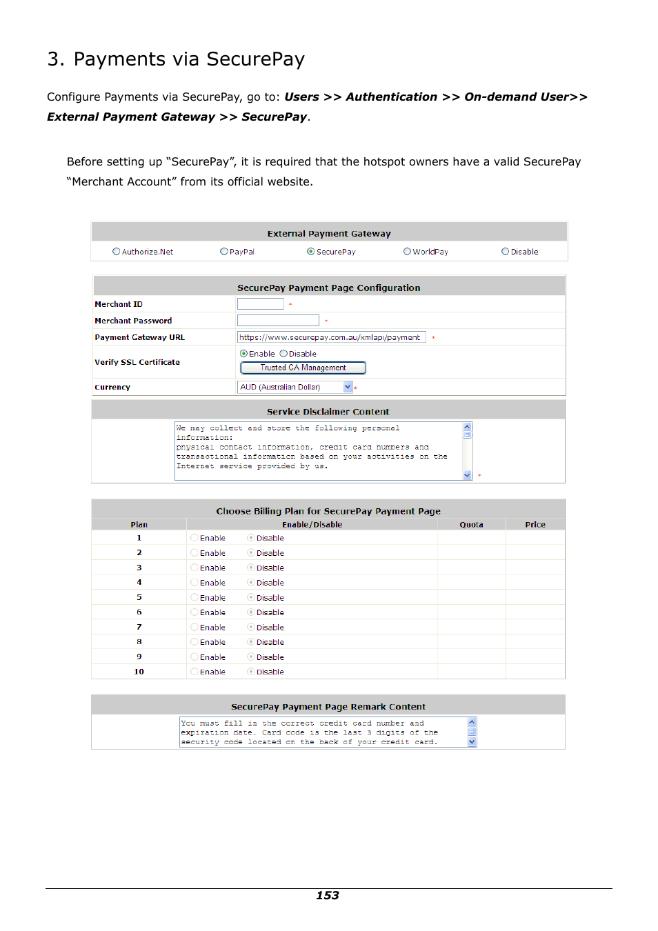 Payments via securepay | PLANET WSG-500 User Manual | Page 157 / 162