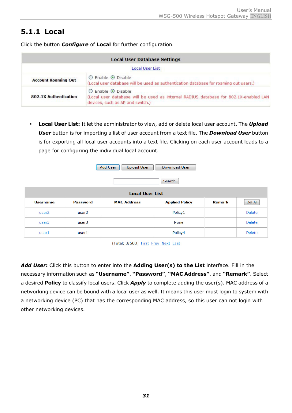 1 local, Local | PLANET WSG-500 User Manual | Page 35 / 162