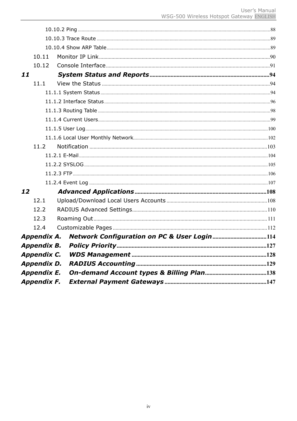 PLANET WSG-500 User Manual | Page 4 / 162