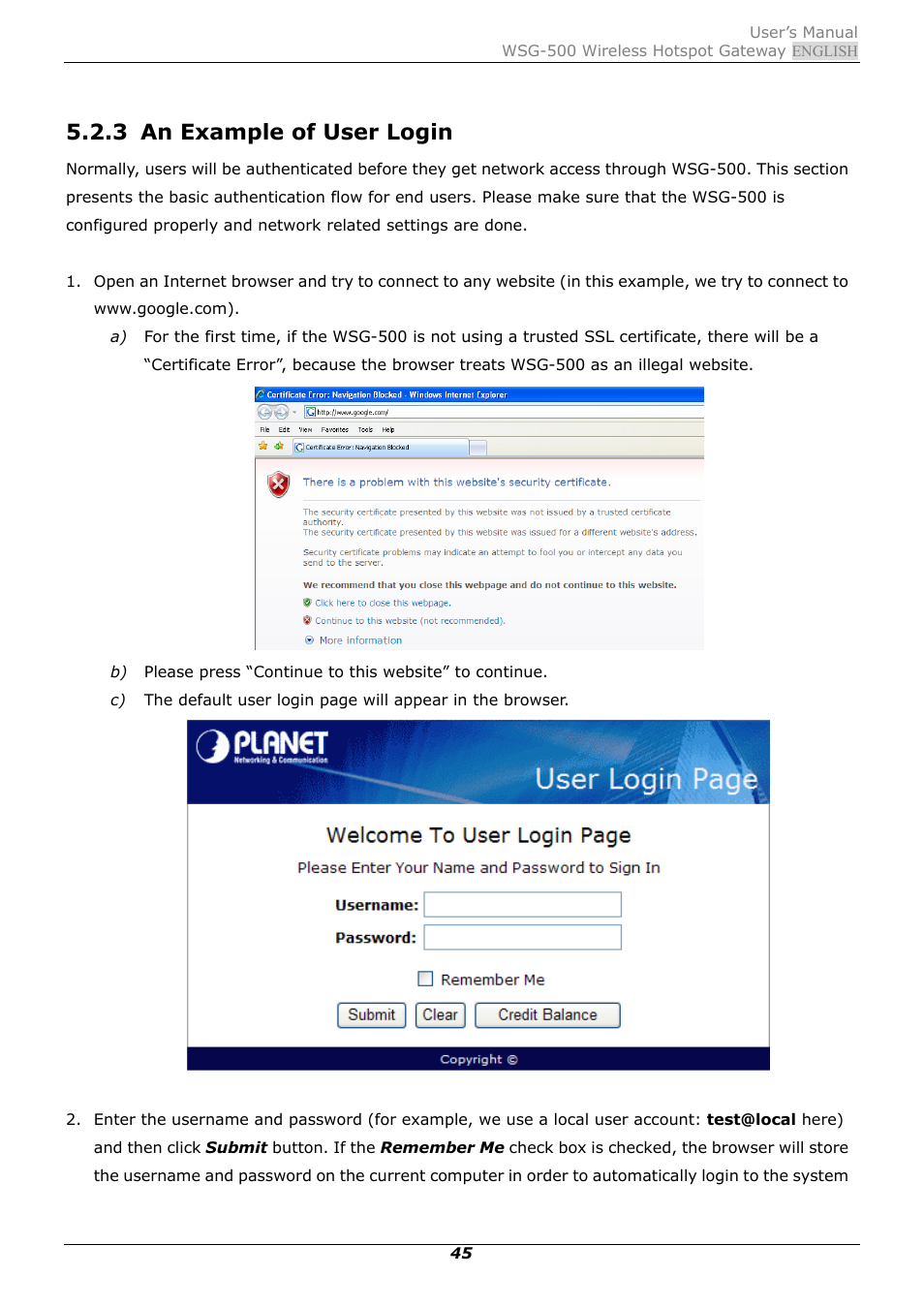 3 an example of user login, An example of user login | PLANET WSG-500 User Manual | Page 49 / 162