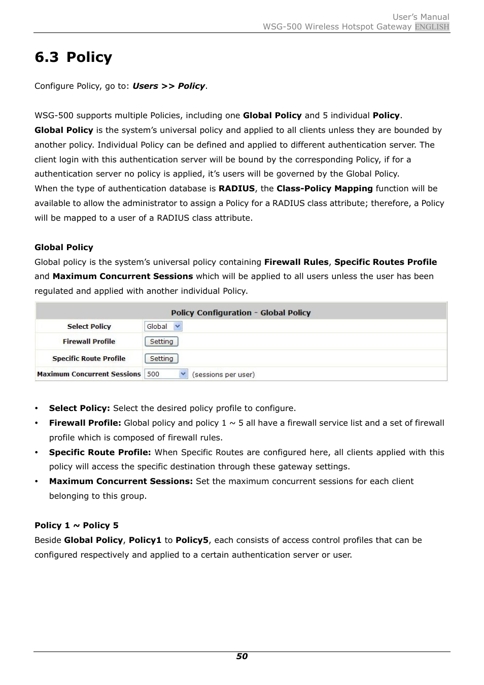 3 policy, Policy | PLANET WSG-500 User Manual | Page 54 / 162