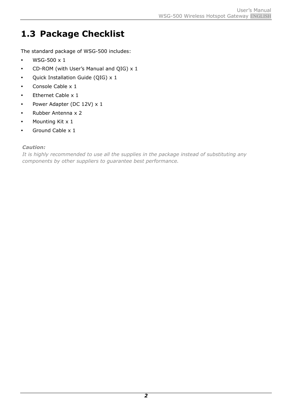 3 package checklist, Package checklist | PLANET WSG-500 User Manual | Page 6 / 162