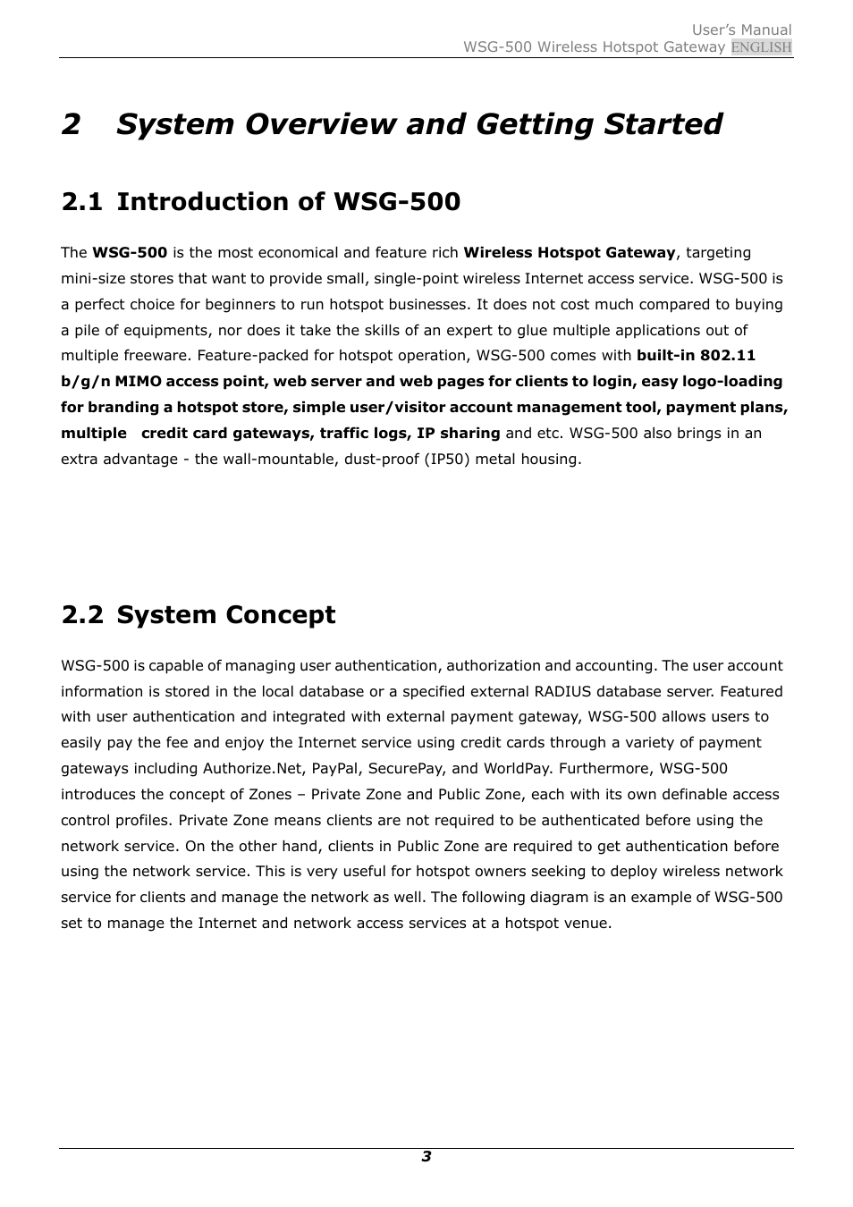 2 system overview and getting started, 1 introduction of wsg-500, 2 system concept | System overview and getting started, Introduction of wsg-500, System concept | PLANET WSG-500 User Manual | Page 7 / 162